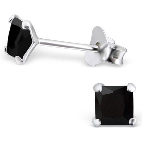 Detské strieborné náušnice 925, čierne zirkónové štvorce - 4 mm
