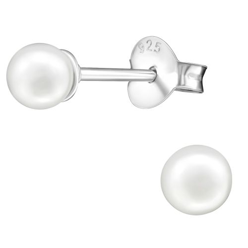 Dámske strieborné náušnice 925, biela perlička - 4 mm