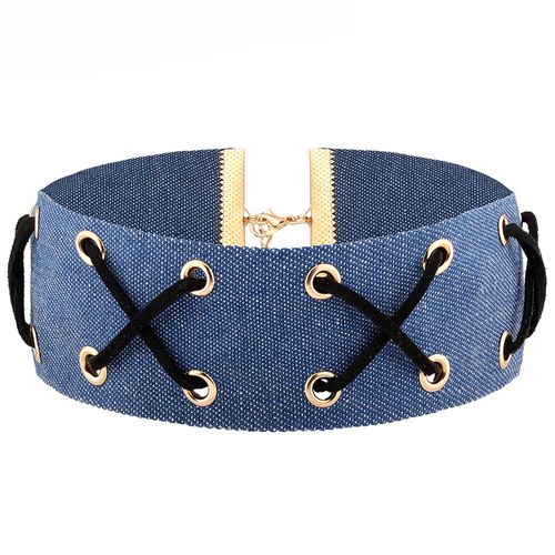 Náhrdelník choker, rifľovina a čierna šnúrka - bižutéria