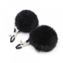 Steel nipple clamps, black fluffy balls