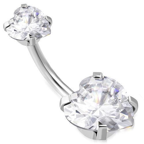 Piercing do pupka z chirurgickej ocele, číre zirkónové srdce