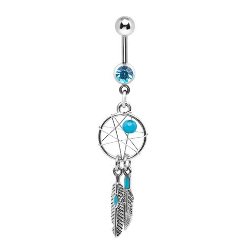 Piercing do brucha z chirurgickej ocele, lapač snov s modrým zirkónom