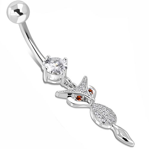 Piercing do brucha z chirurgickej ocele striebornej farby, zirkónová líška