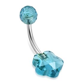 Piercing do pupka z chirurgickej ocele, blankytný kvietok