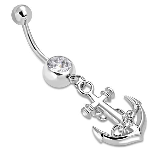 Piercing do brucha z chirurgickej ocele, kotvička a číry zirkón