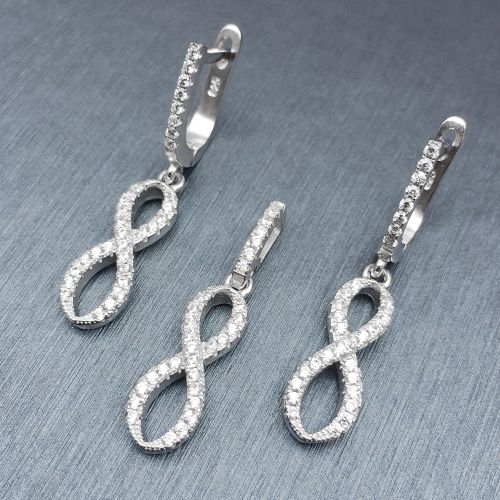 Strieborný set 925, náušnice a prívesok, zirkónový symbol nekonečna