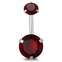 Piercing do pupka z chirurgickej ocele, červené zirkónové kruhy