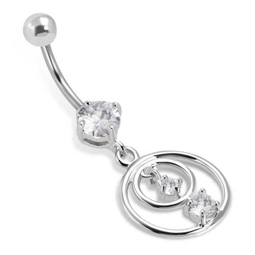 Piercing do brucha z chirurgickej ocele, kruhy so zirkónmi