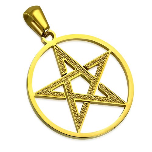 Prívesok pentagram z chirurgickej ocele, zlatá farba a kruh