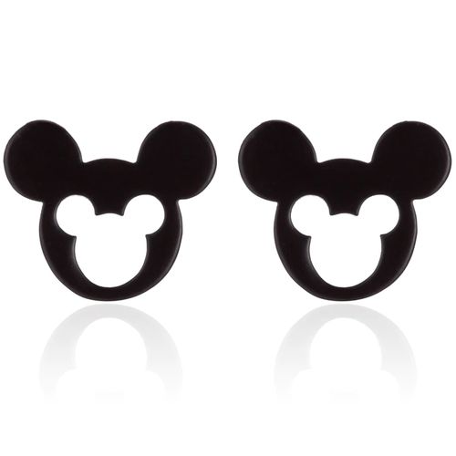 Puzetové náušnice z chirurgickej ocele, Mickey Mouse čiernej farby, výrez