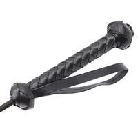 Black leather whip, knitted leather handle and leather oval