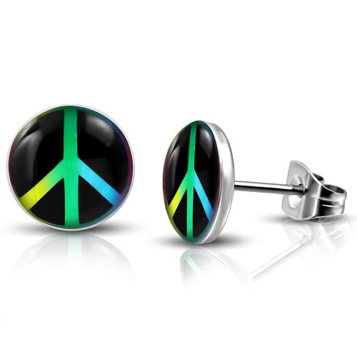 Puzetové náušnice z chirurgickej ocele, symbol "PEACE"