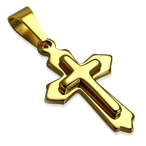 Menší prívesok z chirurgickej ocele, kríž na retiazku, zlatá farba