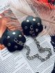 Nipple stickers, black leather flowers, studs and chain