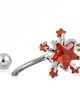 Piercing do brucha z ocele, svetločervené zirkónové hviezdy