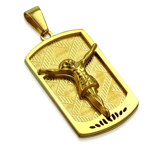 Prívesok známka z chirurgickej ocele, zlatá farba, Ježiš Kristus