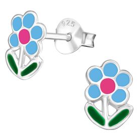 Detské strieborné náušnice 925, farebný kvietok