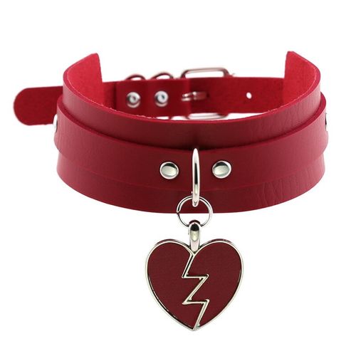Červený erotický kožený choker, červené srdce a opasok