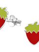 Detské strieborné náušnice 925, červená jahoda