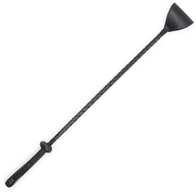 Black leather whip, knitted handle and leather triangle