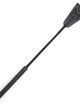 Black leather whip, plastic handle and leather triangle