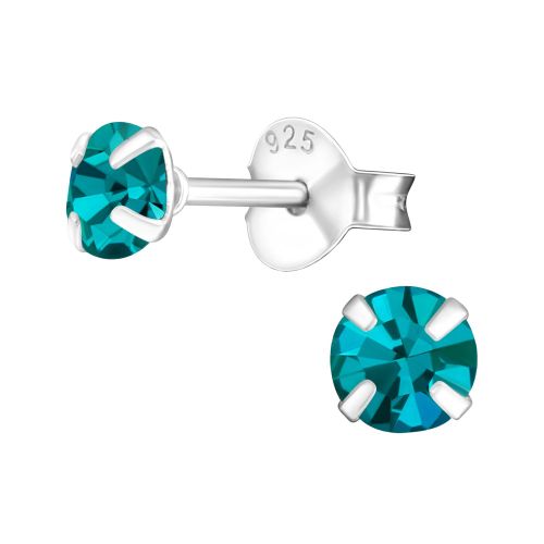 Strieborné náušnice 925, okrúhle tyrkysové zirkóny - 4 mm