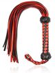 Massive leather whip, red and black color, knitted handle