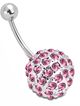 Piercing do brucha z ocele striebornej farby, zikrónová ružová gulička