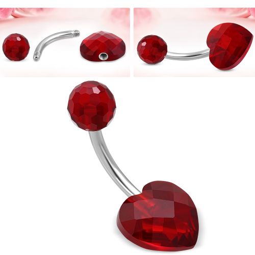 Piercing do pupka z chirurgickej ocele, červené srdce