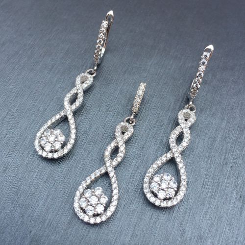 Set 925, visiace náušnice a prívesok, zirkónová kontúra a kvietok