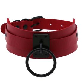 Red erotic leather choker, black metal elements