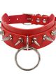 Red erotic leather choker, silver metal spikes and elements