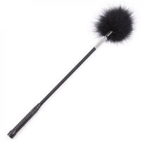 Black feather tickle, leather and zircon handle