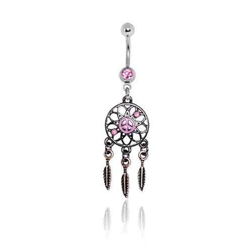 Piercing do pupka so zirkónom, lapač snov oceľ, symbol mieru