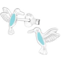 Detské strieborné náušnice 925, blankytný kolibrík