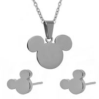Dámsky prívesok a náušnice, Mickey Mouse striebornej farby, chirurgická oceľ