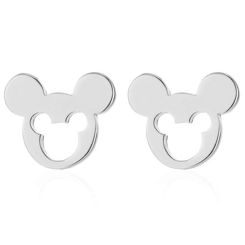 Puzetové náušnice z chirurgickej ocele, Mickey Mouse striebornej farby, výrez