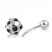Piercing do pupka z ocele, gulička s čiernymi zirkónmi