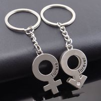 Kľúčenky pre dvoch, symbol "Ona" a "On", číry zirkón a nápis "Love"