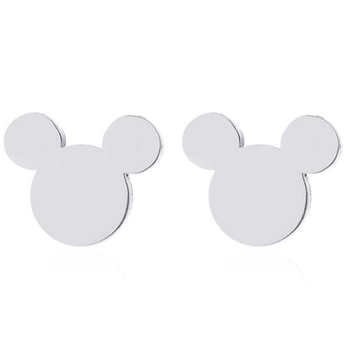 Malé náušnice z chirurgickej ocele, Mickey Mouse striebornej farby