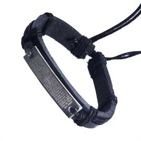 Čierny kožený náramok so známkou, modlitba - bižutéria