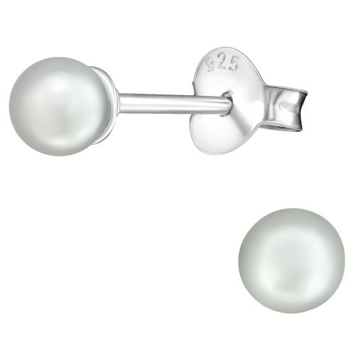 Dámske strieborné náušnice 925, svetlo-šedá perlička - 4 mm