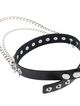 Černý erotický kožený choker, stříbrné kovové ostny a řetízek