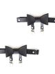 Leather garter on the leg, black leather and bow