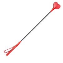 Black leather whip with red heart, red handle