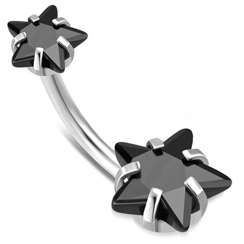 Piercing do pupka z chirurgickej ocele, čierne zirkónové hviezdy
