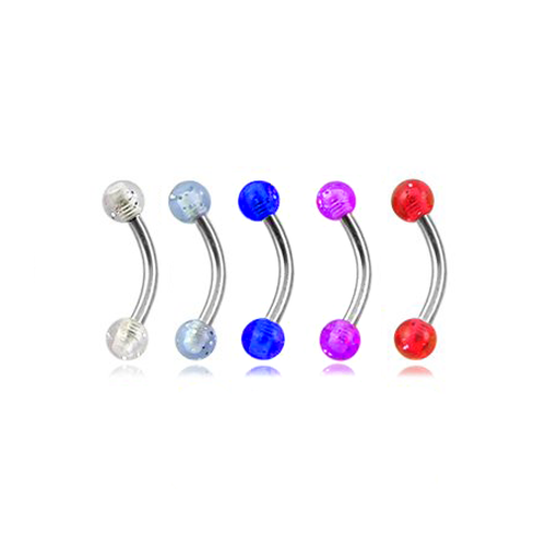 Piercing do obočia z ocele, farebná gulička z trblietkami