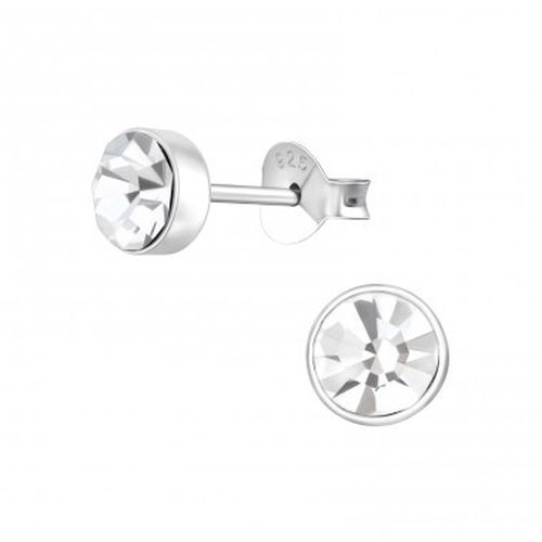 Strieborné náušnice 925, okrúhle číre kamienky, kotlík - 5 mm