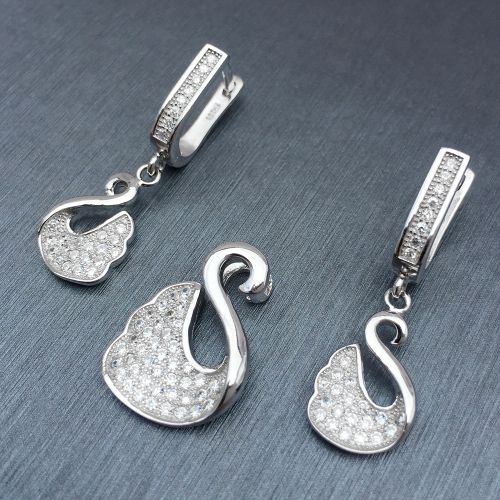 Strieborný set 925 pre ženu, zirkónova labuť, číre kamienky