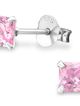 Detské strieborné náušnice 925, ružové zirkónové štvorce - 4 mm